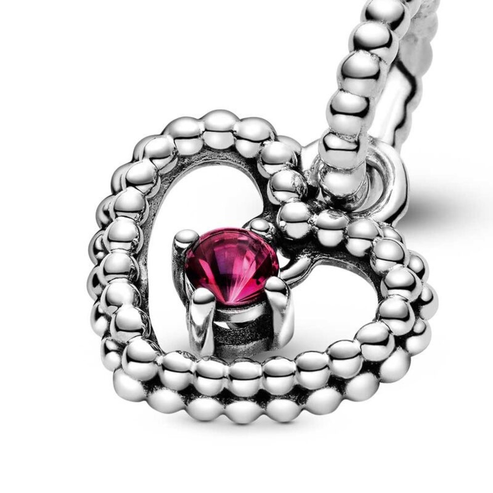 Pandora Red Heart Dangle Charm Birthstone July Crystal Silver